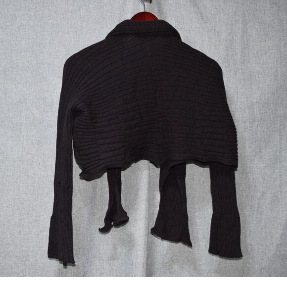 Skif International Black Ribbed Cropped Knit Cardigan with Scarf Detail - Picture 3 of 3